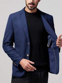 Men's Notch Lapel Beaded Embroidery Suit Jacket, British College Style Casual 2-Button Blazer - Royal Blue - View 2