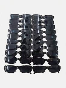 6 piezas/2 piezas/1 pieza Gafas con montura cuadrada de moda, unisex, versátiles gafas con montura cuadrada para playa y verano, gafas de montura ovalada pequeña de color rosa de moda, adecuadas para playa, fiesta, fotografía y uso diario - Negro - Ver 3
