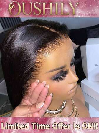 34英寸即戴即走 5*5 13*4 200%密度直发蕾丝前假发，带婴儿发 - 预剪、预拉、预熨烫高清透明直发蕾丝前假发，无需胶水 - 自然黑色巴西原生混纺人发蕾丝闭合假发，无需胶水，适合女性，新手友好，日常佩戴