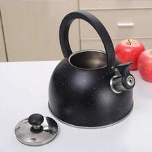 Whistling Kettle Stainless Steel Large Diameter Spout Moon Shape Handle Stovetop Teapot 2.5L Black - Negro - Ver 4