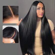 13x4 HD Bone Straight Lace Front Wigs Blended Human Hair 13x4 Brazilian Transparent Lace Frontal Wig For Women Hair Preplucked With Baby Hair - Natural & Black - View 9