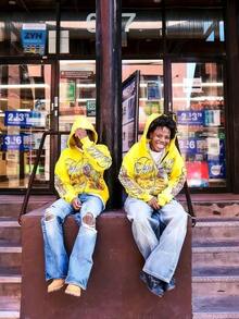 Y2K Street Letter Print Unisex Hooded Sweatshirt, Oversized Vintage Zip Hoodie, Hip-Hop Style Graphic Top, Fashionable Coat - 黃色 - 查看 2