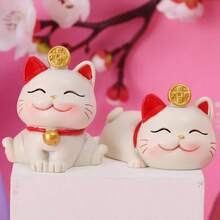 1pc Mini Cute Maneki-Neko (Beckoning Cat) Figurine, Resin Material, Mini Animal Decor, Perfect For Decorating Plants, Cars, Landscapes, Office Desks, Shops, Feng Shui Gift, Home & Business Gift, Birthday Gift, Wealth Attracting Ornament, New Year Gift - Multicolor - View 6