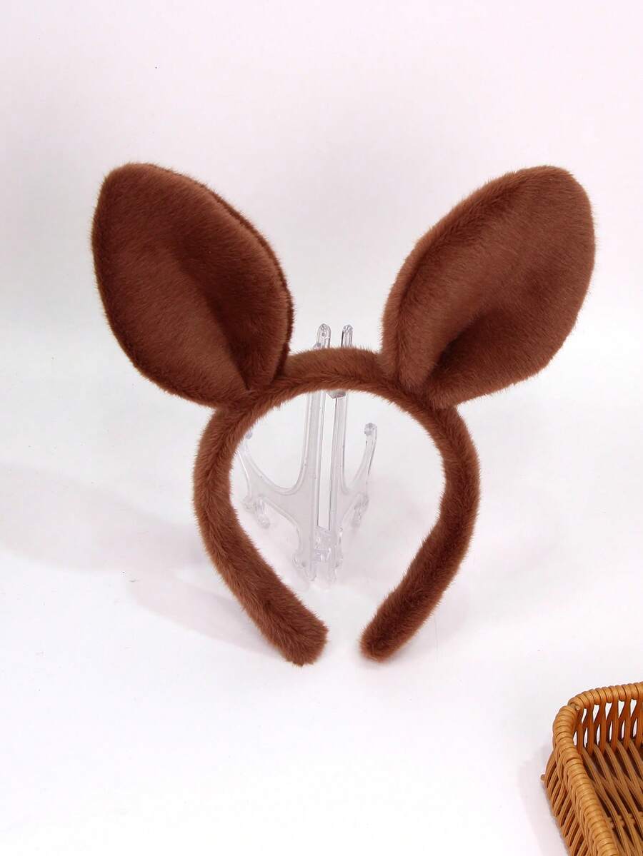 1pc Cute Animal Ear Headband, Polyester Fiber Party/Street Wear Headpiece, Suitable For Holiday, Party, Cosplay, All Seasons - Brown - View 1