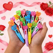 6支/24支装情人节限量版心形标语0.5mm多色圆珠笔，英文爱情语录心形按动式圆珠笔，适合学生书写、情侣礼物、计划本标记、课堂奖励、文具 - 字母愛心小四色實色款 - 查看 8
