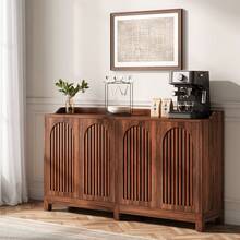 LITTLE TREE 57" Farmhouse Sideboard Buffet Cabinet,Storage Cabinet With Shutter Doors And Adjustable Shelf, Freestanding Kitchen Cabinet TV Stand For Dining Room, Living Room, Kitchen - Brown - View 4