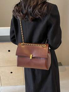 Bolso de tote de gran capacidad, bolso minimalista de debajo del brazo, nuevo bolso cruzado de hombro con cadena, bolso de viaje retro de moda - Marrón - Ver 3