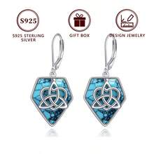 Brincos de Nó Céltico de Turquesa Artificial de Prata 925, Brincos de Nó em Forma de Coração, Brincos Pendentes Célticos Irlandeses - Prata - Visão 6