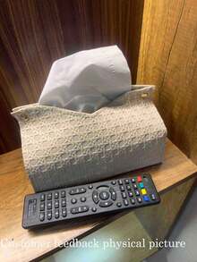 1个纯色编织图案压花纸巾盒，加厚复合材料桌面立式餐巾架，适用于办公室、餐厅、酒吧、客厅或卧室