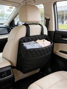 1pc Baby Car Safety Seat Accessory - Faux Leather Hanging Storage Bag, Fashionable Car Accessory, Multi-Function Car Storage Bin, Car Safety Seat Storage Box - Multicolor - View 11