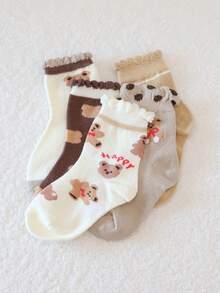 5 Pairs Girls Cartoon Lace Mid-Calf Socks, Spring/Autumn - Multicolor - View 6