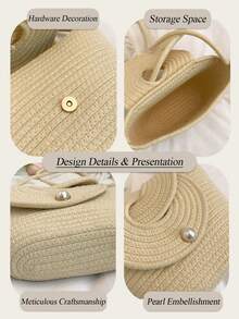 New French Niche Woven Women's Handbag, Summer Beach Vacation Bag, Large Capacity Tote Vegetable Basket,Woven Bucket Beach Bag For Women, Knitted Tote With Crossbody Strap & Pearl-Accented Twist Knot Closure, Minimalist Straw Bag For Vacation, Wedding Events, And Summer Outings, Roomy Purse Fits Phone, Wallet, Keys In Khaki And BeigeThe Best Gift Choice, Birthday Gift, Valentine's Day[US Local Warehouse] - 彩色 - 查看 10