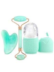 3件套面部美容按摩工具套装：刮痧板、滚轮、冰格、面部冰袋、身体刮痧板、眼部按摩器 - 适合女性面部护理 - 彩色 - 查看 2