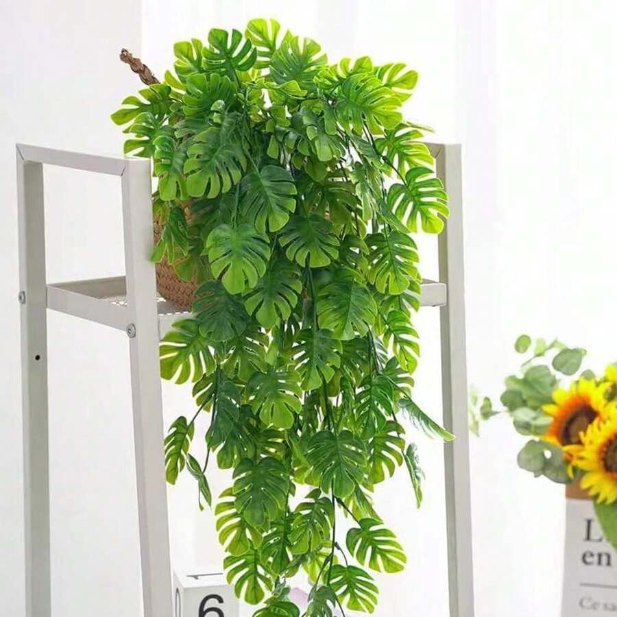 4 cây giả lá hình mai rùa, cây nhựa chống tia UV dùng để trang trí trong nhà và ngoài trời, phòng ngủ, tường nhà, đám cưới, sân vườn, hiên nhà. - màu xanh lá - Xem 1