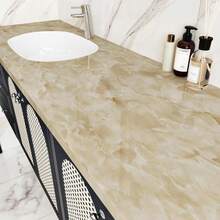 1pc Beige Waterproof Oil-Proof Marble & Cloud Pattern Wallpaper, Smooth Contact Paper, Self-Adhesive Kitchen Decor Wall Sticker, Bathroom Countertop, Home Decor, Cabinet, Table & Chair, Room Renovation Peel And Stick Wallpaper - Khaki - View 9
