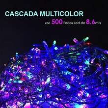 Cascada de 500 luces LED. 10 metros de largo, color blanco, Navicolors, con control para 8 diferentes movimientos de luz. (Blanca, 500 L Cable Transparente) - Cable Multicolor-500L Transparente - Ver 6