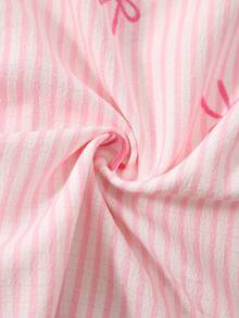 3pcs Women Bubble Crinkle Striped Bow Print Open Front Pajama Set - Baby Pink - View 6