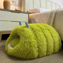 1个毛绒圆形宠物床，蓬松柔软的猫窝，甜甜圈宠物垫，可爱毛绒猫窝，冬季保暖睡袋沙发垫 - 青檸色 - 查看 8