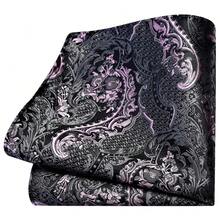 GUSLESON 8cm Paisley Tie Set For Men Necktie Lapel Pin Pocket Square Cufflinks Set For Men,Grey/Pink - Grey/Pink - View 4