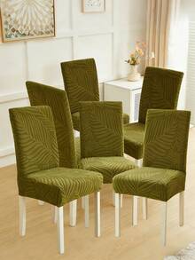 Bộ 1/4/6/8 vỏ bọc ghế màu xanh kaki có thể tháo rời, chất liệu nhung mềm mại với họa tiết lá cây, co giãn tốt, phù hợp cho ghế phòng ăn, phòng khách và phòng ngủ. - Màu xanh Ô liu - Xem 9