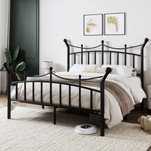 Allewie 14 Inches Twin/Full/Queen/King Size Metal Platform Bed Frame With Elegant Crown Headboard & Footboard, Sturdy Mattress Foundation With Under-Bed Storage, Easy Assembly, No Box Spring Needed, Black - 黑色 - 查看 2