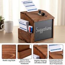 Wood Suggestion Box With Lock And Slot, 20.8*16.5*20 Cm Wooden Donation & Comment Box With Card Holder - Brown - View 3