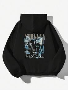 NirvanaS-KurtCoS Pullover Hoodies Printed Hoodies Mens And Womens Hoodies Vintage Unisex Hoodie With Pockets Long Sleeve,Men'S And Women's Graphic Hoodie,  Long Sleeve, Hooded, Slight Stretch, Geometric Pattern, Regular Fit, Knit Fabric, For Autumn And Winter - 黑色17 - 查看 1