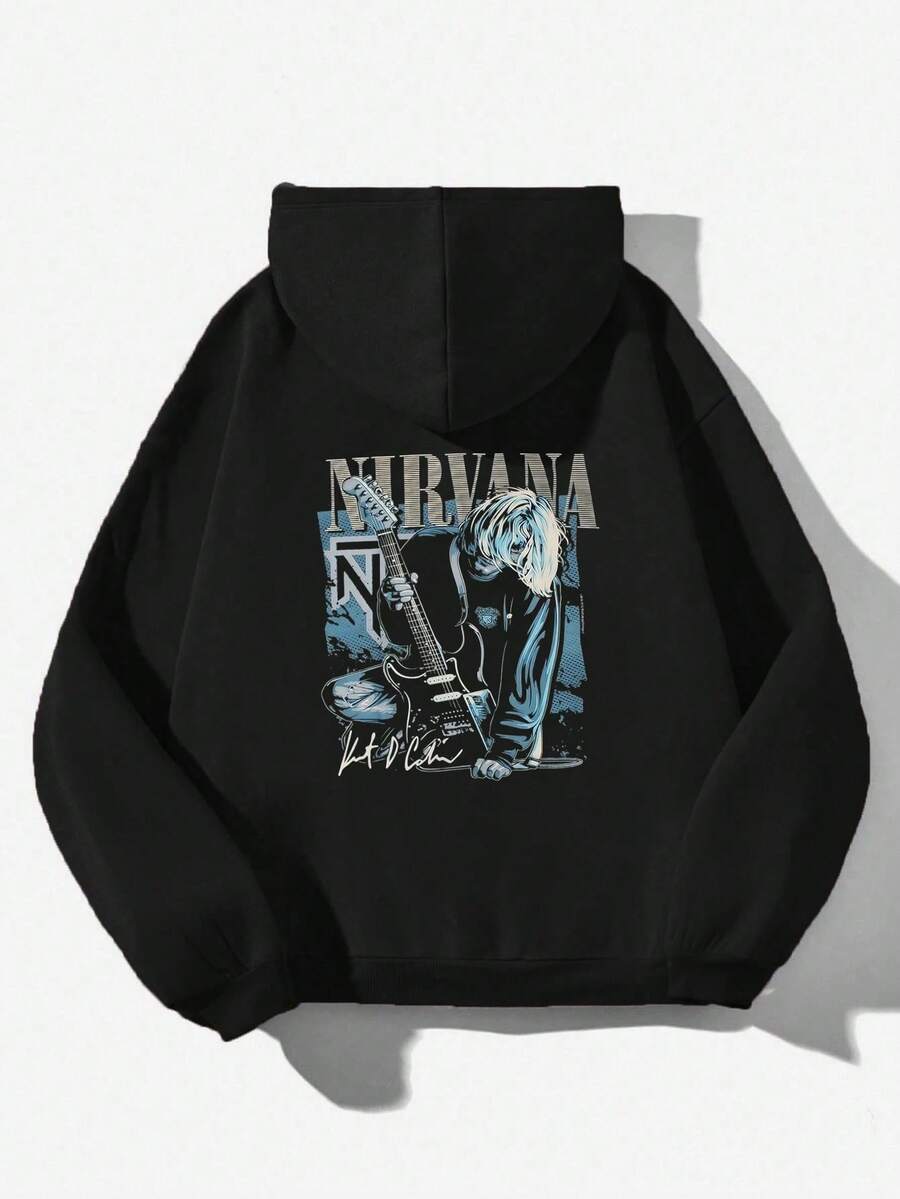 NirvanaS-KurtCoS Pullover Hoodies Printed Hoodies Mens And Womens Hoodies Vintage Unisex Hoodie With Pockets Long Sleeve,Men'S And Women's Graphic Hoodie, Long Sleeve, Hooded, Slight Stretch, Geometric Pattern, Regular Fit, Knit Fabric, For Autumn And Winter - 黑色17 - 查看 1