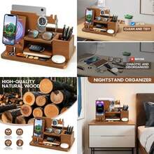 Regalos para Hombre, Organizador de Escritorio con Cargador Inalámbrico, para Guardar Billeteras, Llaves de Auto, Teléfonos Celulares y Tabletas para el Día de San Valentín, el Día del Padre(default) - Multicolor - Ver 1