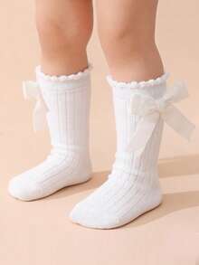 5 Pairs Baby Bow & Striped Pattern Knee High Socks, Suitable For Spring And Autumn - Multicolor - View 9
