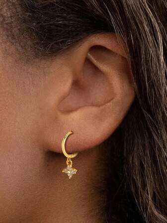 1 Pair S925 Sterling Silver Clover Zirconia Earrings, Delicate Minimalist Luxury Earrings For Women, Versatile Jewelry Gift For Mother, Girlfriend, Friend, Couple, Daily Wear