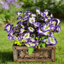 户外仿真花卉非常适合用于户外庭院花篮、花卉展示、营造春季田园风情、家居装饰，牵牛花仿真植物，6支装 - 彩色 - 查看 8