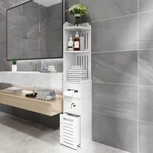 EZIFY White Bathroom Storage Cabinet Slim Freestanding - Moisture-Proof Wood-Plastic With Drawers, Over Toilet Shelf For Towels Cosmetics Toiletries - trắng - Xem 2