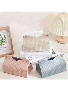 1个纯色编织图案压花纸巾盒，加厚复合材料桌面立式餐巾架，适用于办公室、餐厅、酒吧、客厅或卧室