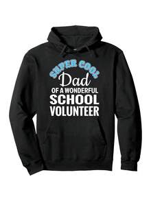 Men-S Black Hoodie With Er Cool Dad Of A Wonderful School Volunteer Print  Casual Longeeve Pullover For FallWinter, Everyday Comfort, Playful Text Design, Comfortable Fit, Dad Hood_070 - 黑色4 - 查看 1
