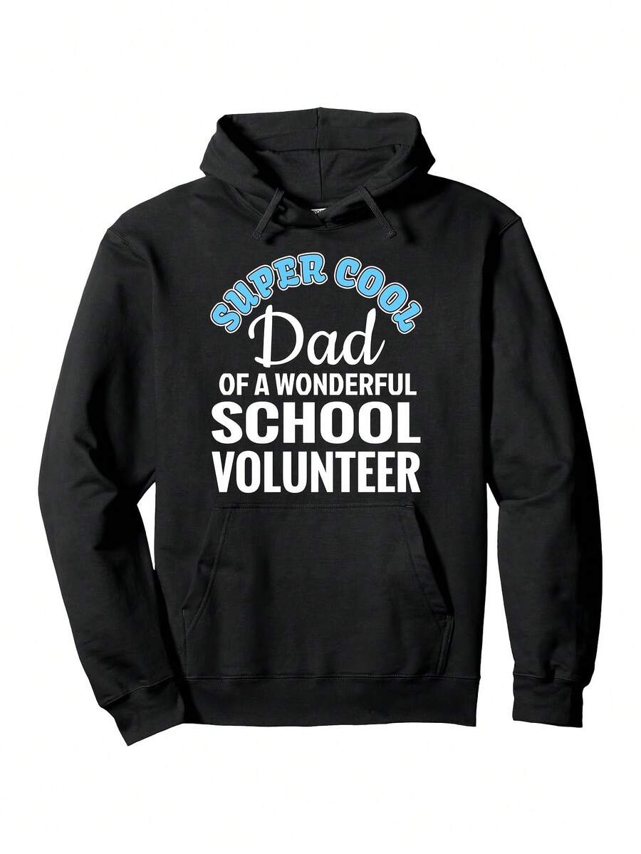 Men-S Black Hoodie With Er Cool Dad Of A Wonderful School Volunteer Print Casual Longeeve Pullover For FallWinter, Everyday Comfort, Playful Text Design, Comfortable Fit, Dad Hood_070 - 黑色4 - 查看 1