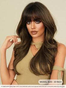 7JHH WIGS Natural Body Wave Brown Blonde Wigs For Women Long Wavy Synthetic Wig With Bangs Natural Looking Soft Fiber Beautiful Fluffy Wigs For Beginners Daily Party Wedding Use 22 Inch - Vàng - Xem 4