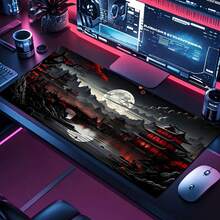 日式风格桌垫，河畔月光桌垫，大号黑红鼠标垫，游戏鼠标垫，超大尺寸 35.4 x 15.7 英寸键盘垫，笔记本电脑鼠标键盘垫，办公桌装饰，返校季游戏鼠标垫，办公桌配件，办公用品，办公桌配件，办公桌鼠标垫 - 彩色 - 查看 5