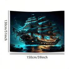 Tapeçaria de Paisagem Oceânica Legal com Navio Pirata, Decoração de Parede, Poliéster 37*28 Polegadas, Tapeçaria para Quarto, Dormitório, Decoração, Presentes para Você e Seus Amigos, Acessórios Incluídos - Navio Pirata - Visão 17