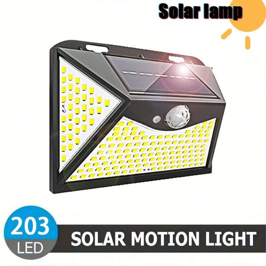 203 LED Solar Motion Sensor Wall Light, 3 Modes, IP65 Waterproof, Easy Installation For Garden, Yard, Garage, Fence, Also Suitable For Halloween And Christmas Decoration Lighting, Holiday Gift