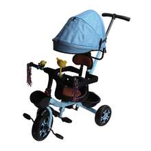 Triciclo para niños con asiento giratorio azul y ruedas de espuma sólida, con toldo para exteriores. - Azul - Ver 3