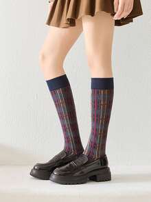 1pair Plaid Long Socks Women Stockings Women Harajuku Retro Vintage Stocking Women Stockings College Style Knee Socks - Multicolor - View 7