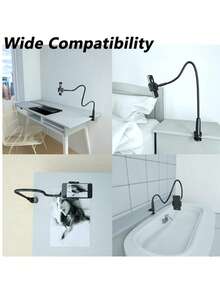 重型鹅颈平板电脑支架，带360°旋转螺旋底座 | 可调节倾斜角度手机/平板电脑支架，适用于床上、办公室、厨房和健身房 | 解放双手，完美观看角度 | 送给学生、远程工作者和烹饪爱好者的理想礼物，母亲节、父亲节佳选 - 彩色 - 查看 6