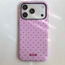 Cute Minimalist Pink Polka Dot Fashion Shockproof Korean Magnetic Film 2-In-1 Pink Polka Dot Phone Case Compatible With IPhone 17 Pro Max, 16 Pro Max, 15 Pro, 14, 13 Cute Fashionable Spring Birthday Gift - Pink - View 7