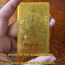 5张2026年中国财神牌，观音牌 - 金属财富护身符，配红色吉祥信封盒，招财纳福，适合作为生日、婚礼和中国新年占卜礼物 - 金色 - 查看 5