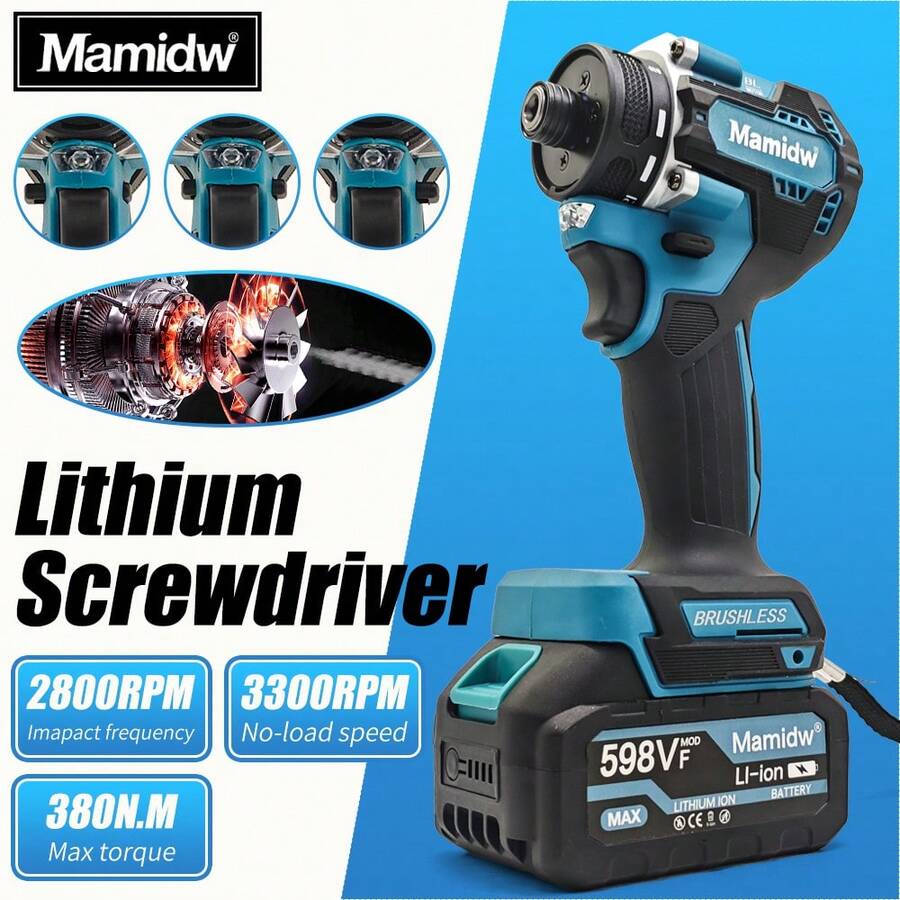 مفك كهربائي لاسلكي عالي السرعة Mamidw 3300، ضبط عزم الدوران بدقة، سهل التشغيل، تبديل سلس بين السرعة العالية والمنخفضة (الأداة فقط)، لبطارية Makita 18 فولت - الأزرق - مشاهدة 1