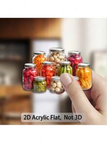 1个复古玻璃罐磁铁 - 色彩缤纷的腌制蔬菜和水果水彩风格，亚克力橡胶软磁铁，适合家庭厨师和美食爱好者，完美的感恩节礼物 - 彩色 - 查看 1
