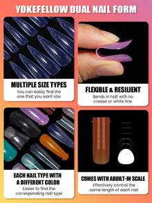 YOKEFELLOW 60/75/302片装彩色双头美甲模具，适用于延长胶，12/15种尺寸，棺材形、杏仁形、水蓝色、椭圆形、俄罗斯杏仁形，适用于DIY美甲延长，美甲用品，适合在家美甲沙龙进行美甲设计。 - 彩色 - 查看 2