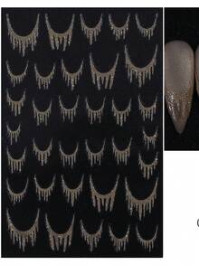 3D闪光法式条纹流苏美甲贴纸 银色金色全息闪亮法式线条美甲贴花 DIY美甲装饰 美甲用品 - 彩色 - 查看 8