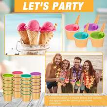 Gerrii 24 Pack Ice Cream Bowls With Spoon Plastic Ice Cream Cups Candy Color Dessert Sundae Frozen Yogurt Bowls Kit And 24 Clear Plastic Cellophane Bags For Ice Cream Party Summer Holiday Supplies - 白色 - 查看 7